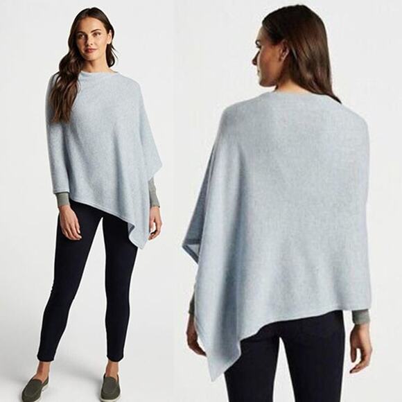 NEW Peter Millar Cashmere Poncho Scarf Asymmetrical Drape Top Blue - Picture 7 of 7